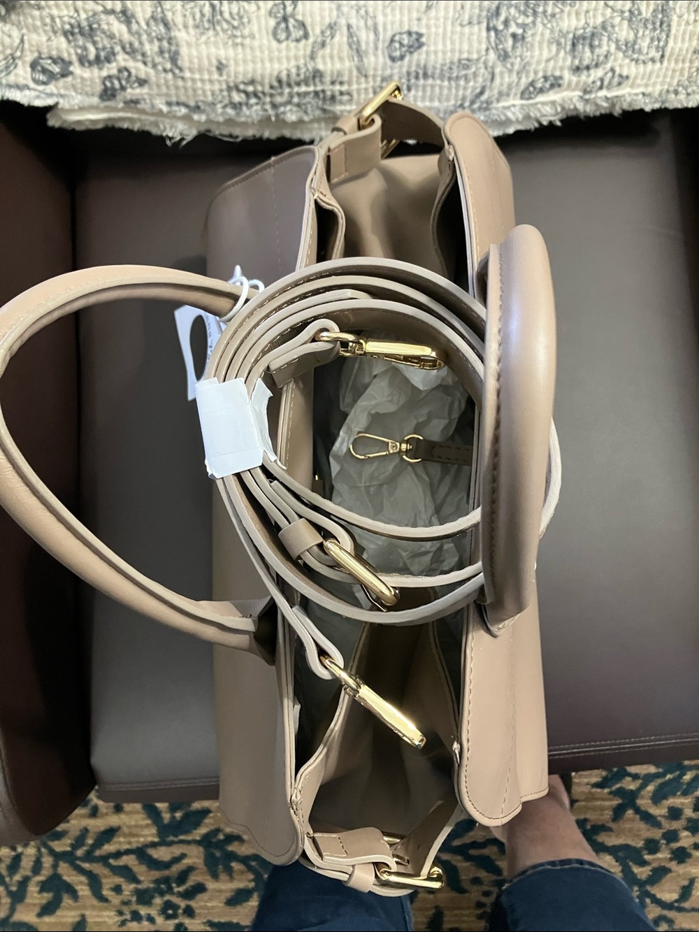 Anna Paola Beige Leather Satchel with Top Handles Rita - Picture 9 of 16